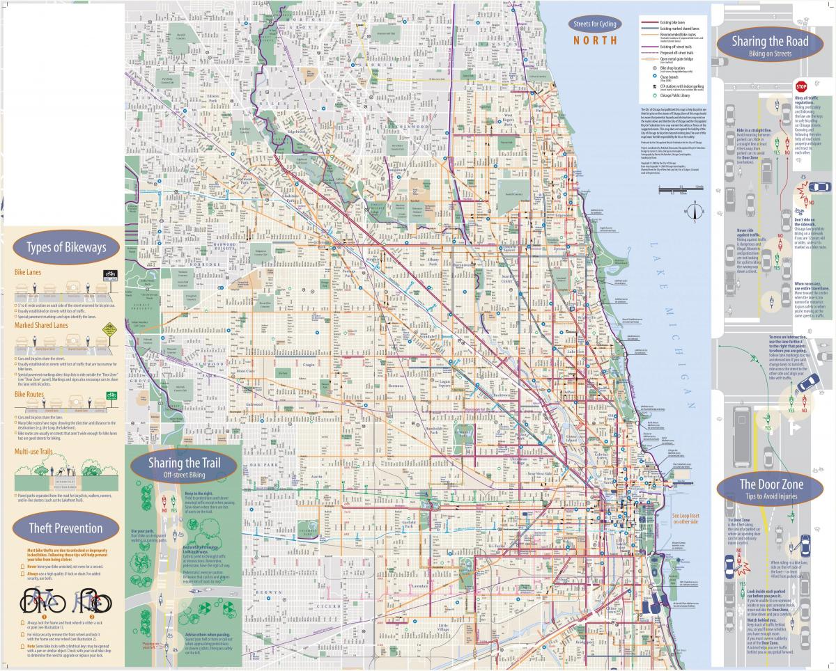 シカゴの自転車専用レーンの地図