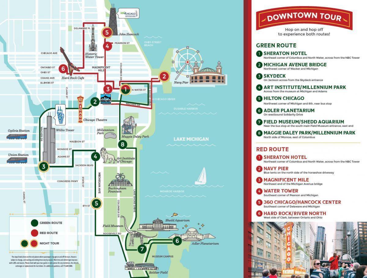 シカゴ・ホップオンホップオフバスツアーの地図