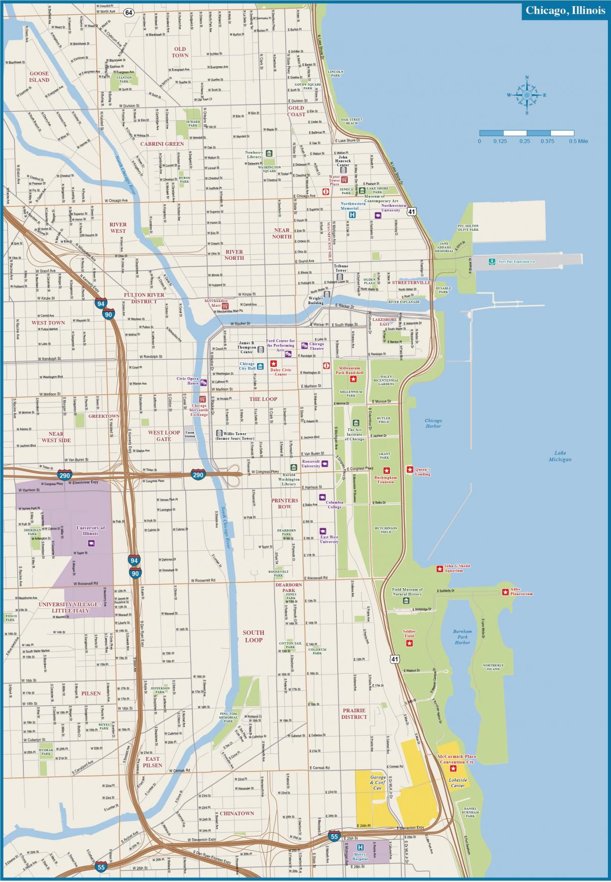 シカゴ市中心部の地図