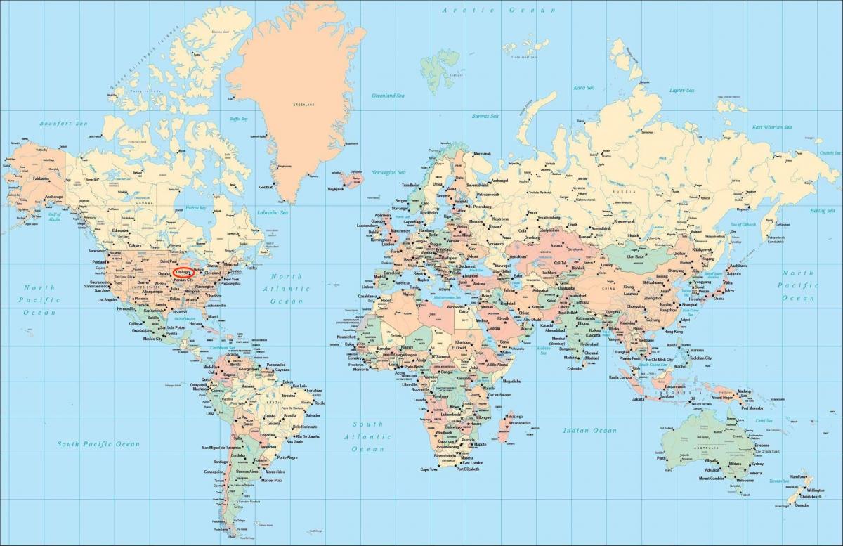 世界地図上のシカゴの位置